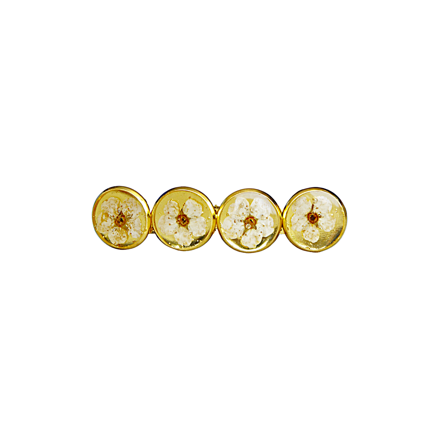 Hairclip Barrette Gold Plated  – Real White Flowers Wedding & Bridal Accessory