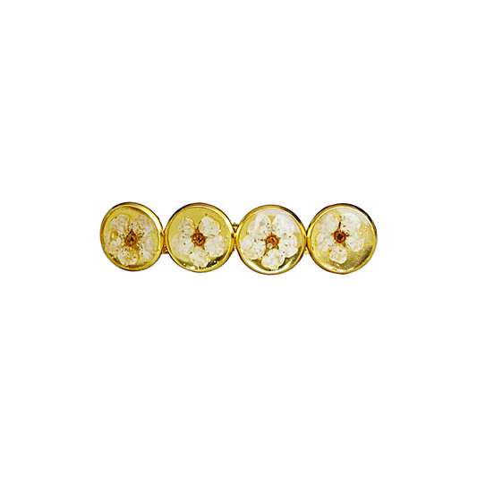 Hairclip Barrette Gold Plated  – Real White Flowers Wedding & Bridal Accessory