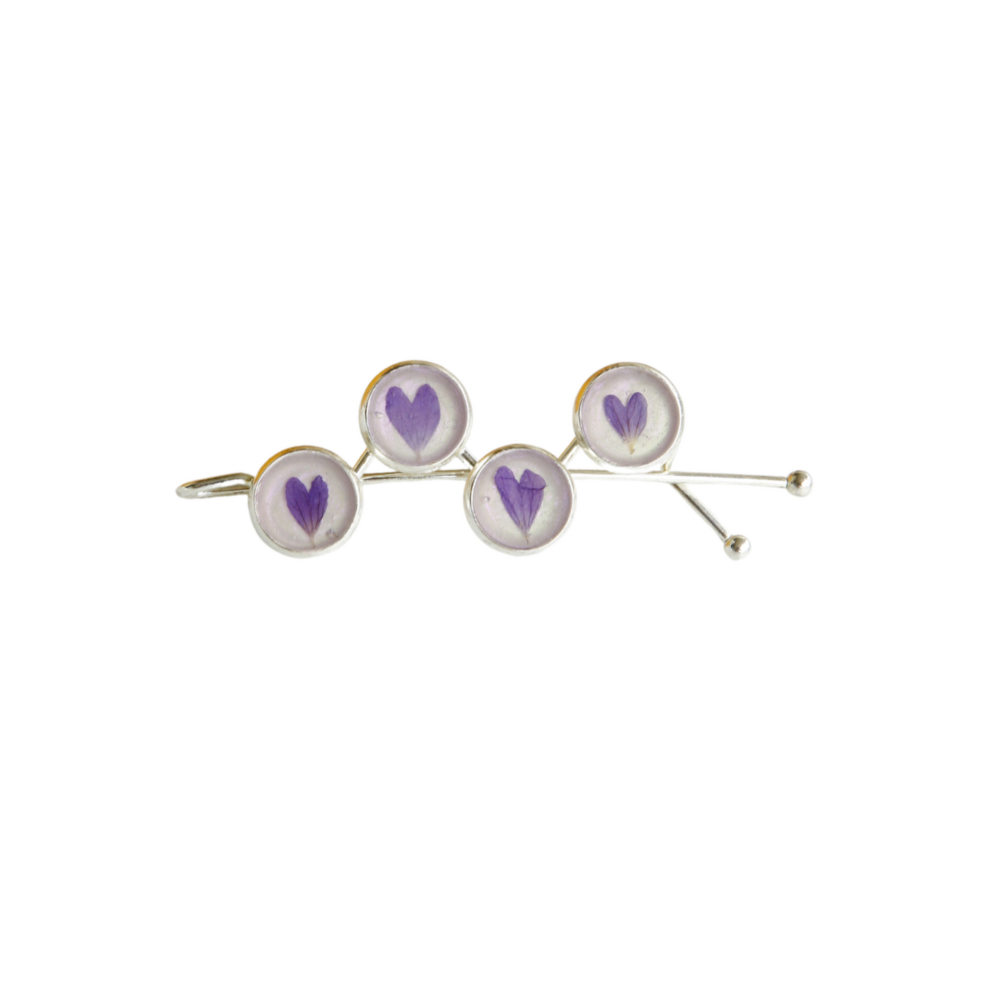 Hair Pin Silver with Real Purple Flowers – Strong Hold + Polish Cloth - Hair Accessories