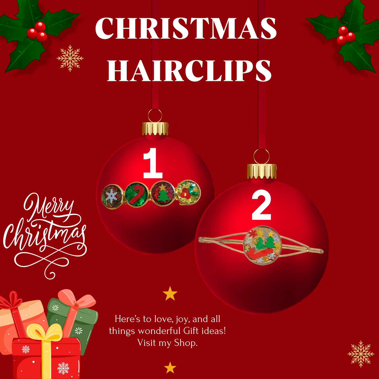 Winter Christmas Hairclip – Festive Glitter Xmas Barrette or Hair Slide for Women & Girls