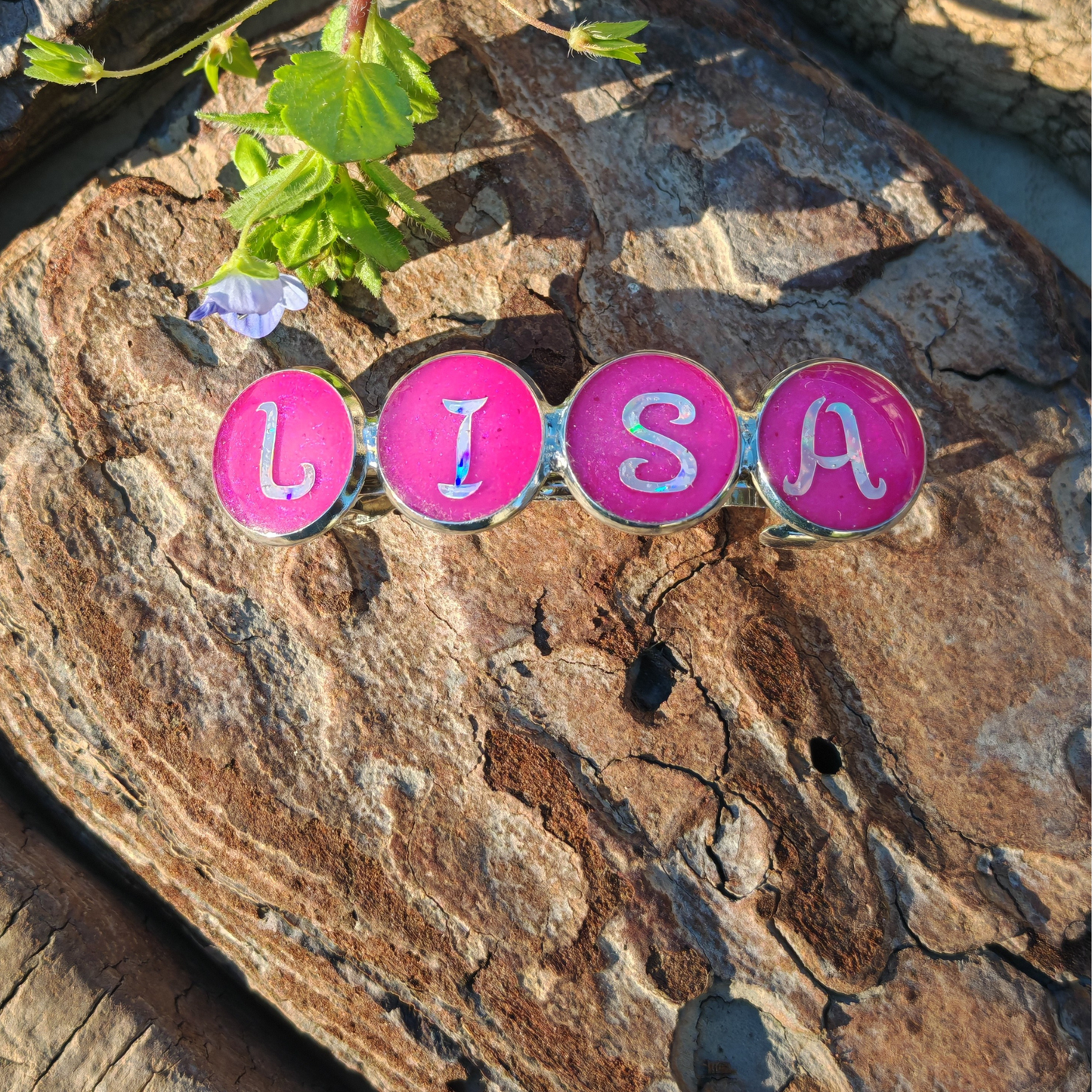 Hairclip Name Personalized Barrette – Custom 4 or 5 Letters – Silver Plated Hair Accessory