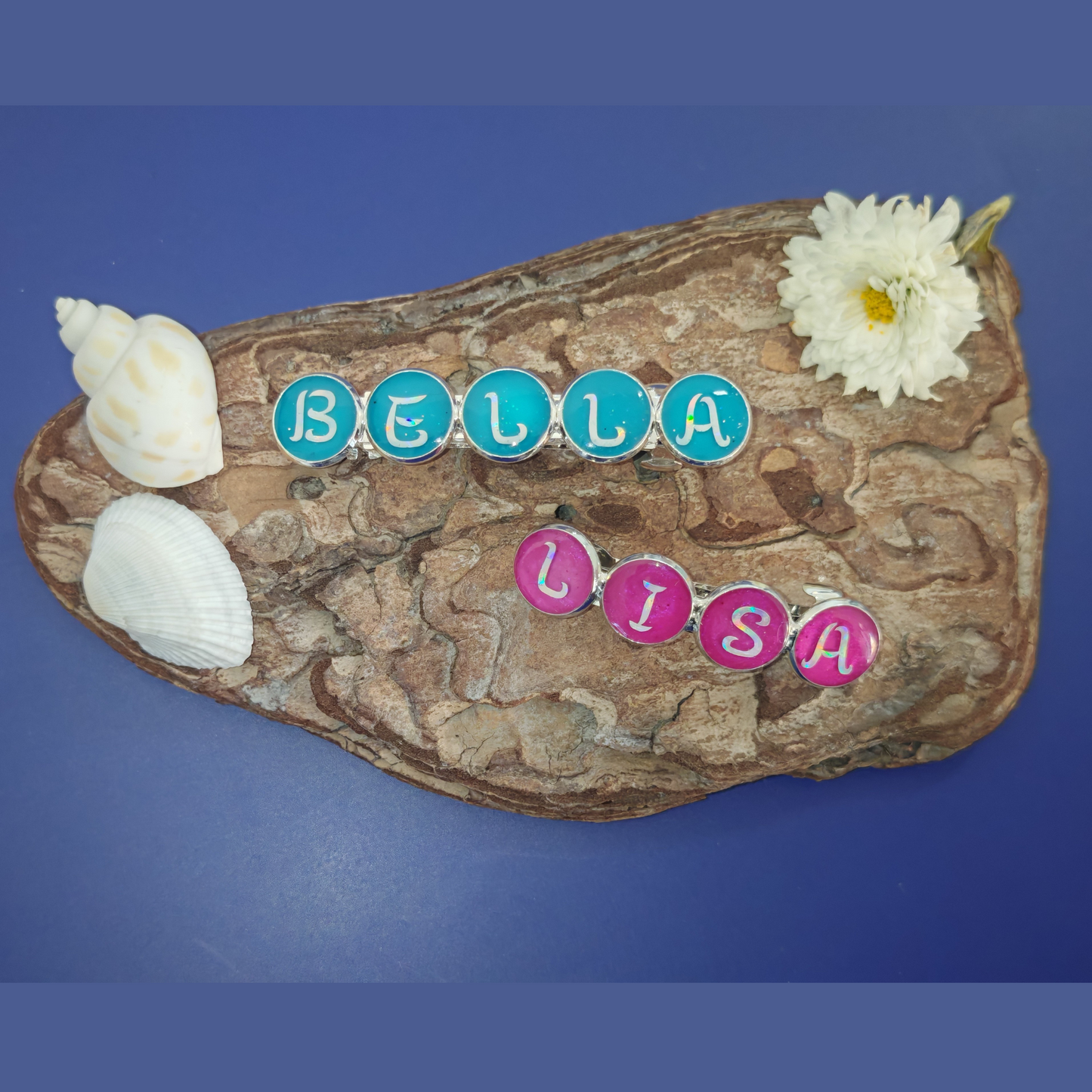 Hairclip Name Personalized Barrette – Custom 4 or 5 Letters – Silver Plated Hair Accessory