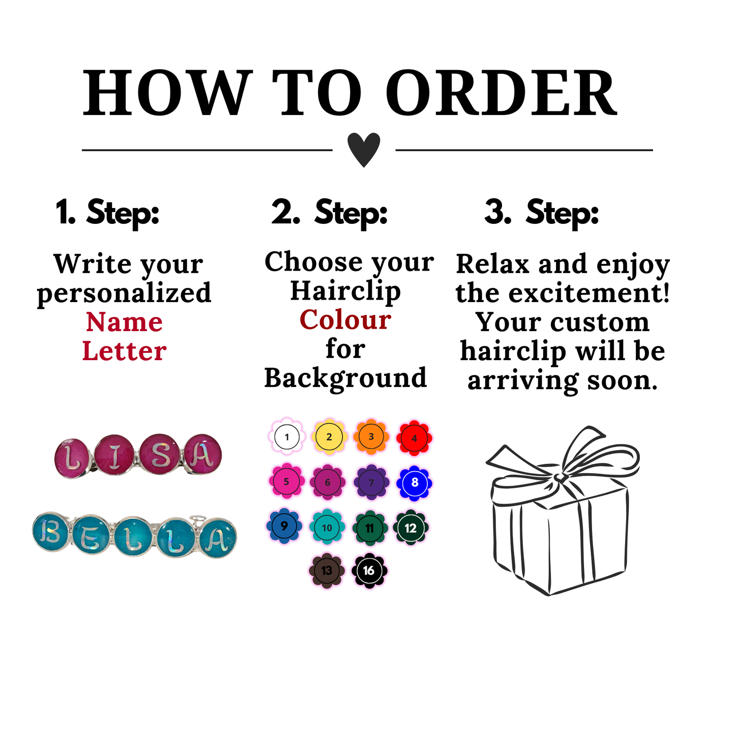 Hairclip Name Personalized Barrette – Custom 4 or 5 Letters – Silver Plated Hair Accessory