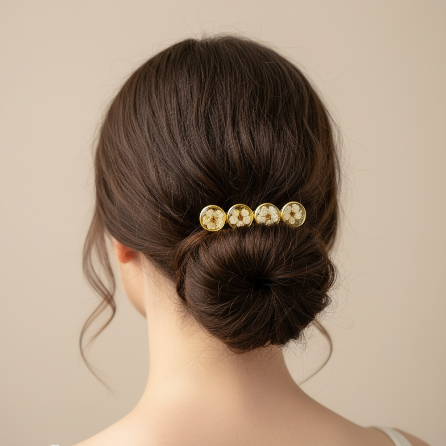 Hairclip Barrette Gold Plated  – Real White Flowers Wedding & Bridal Accessory
