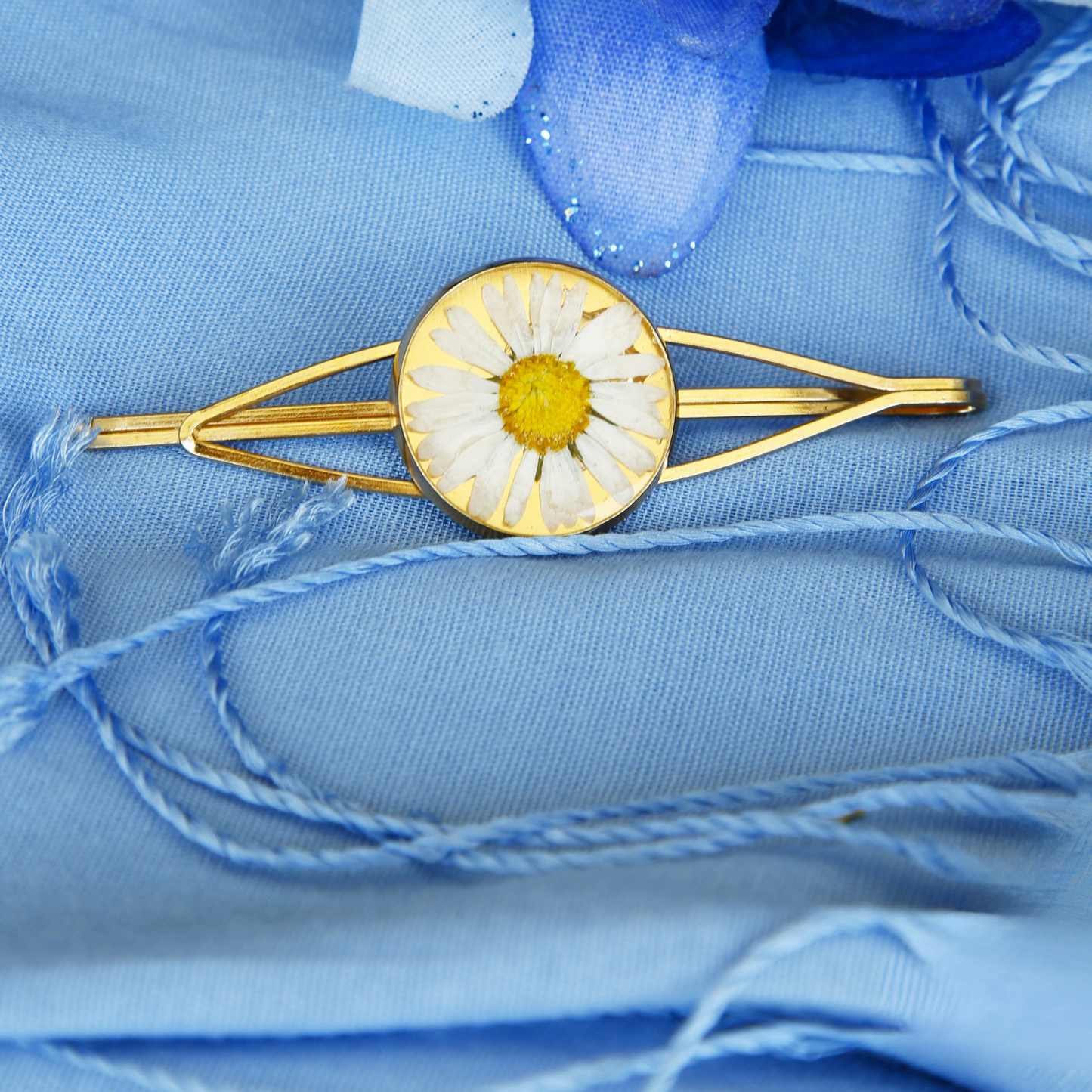 Hair Slide Daisy - Gold-Rose Tone  – Real Flower Hairclip Barrette