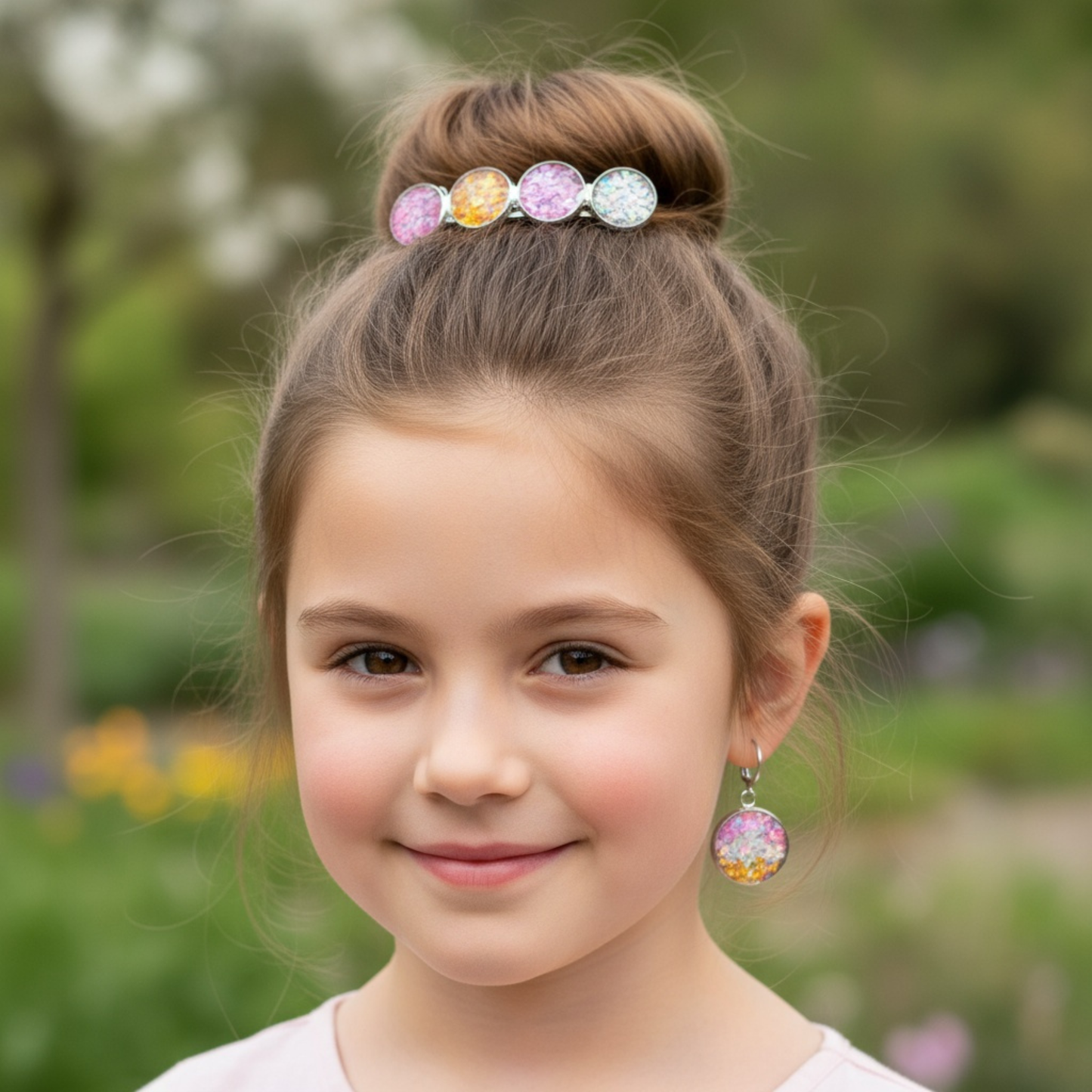 Hairclip & Earring Set Butterfly Sequin  – Silver Tone Hair Clips with Stainless Steel Earrings | Kids & Girls Jewelry Gift