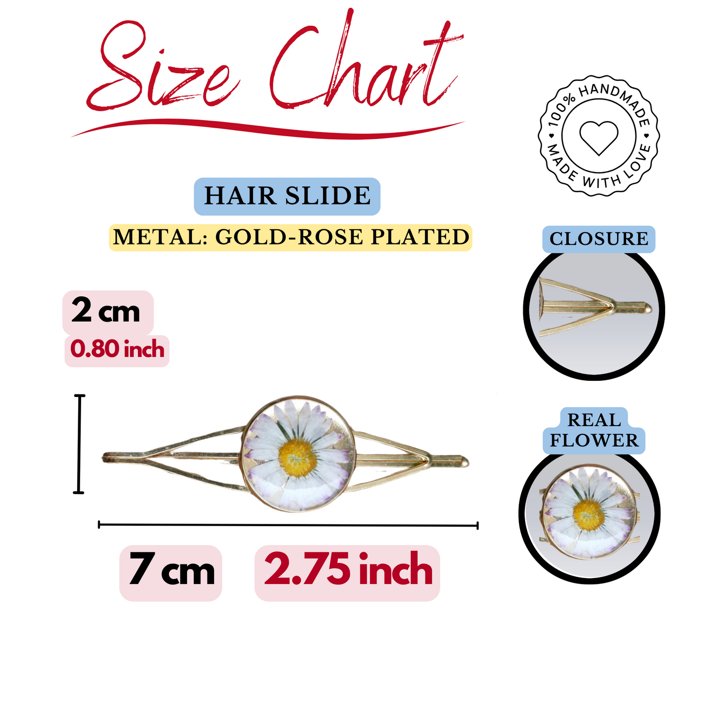 Hair Slide Daisy - Gold-Rose Tone  – Real Flower Hairclip Barrette