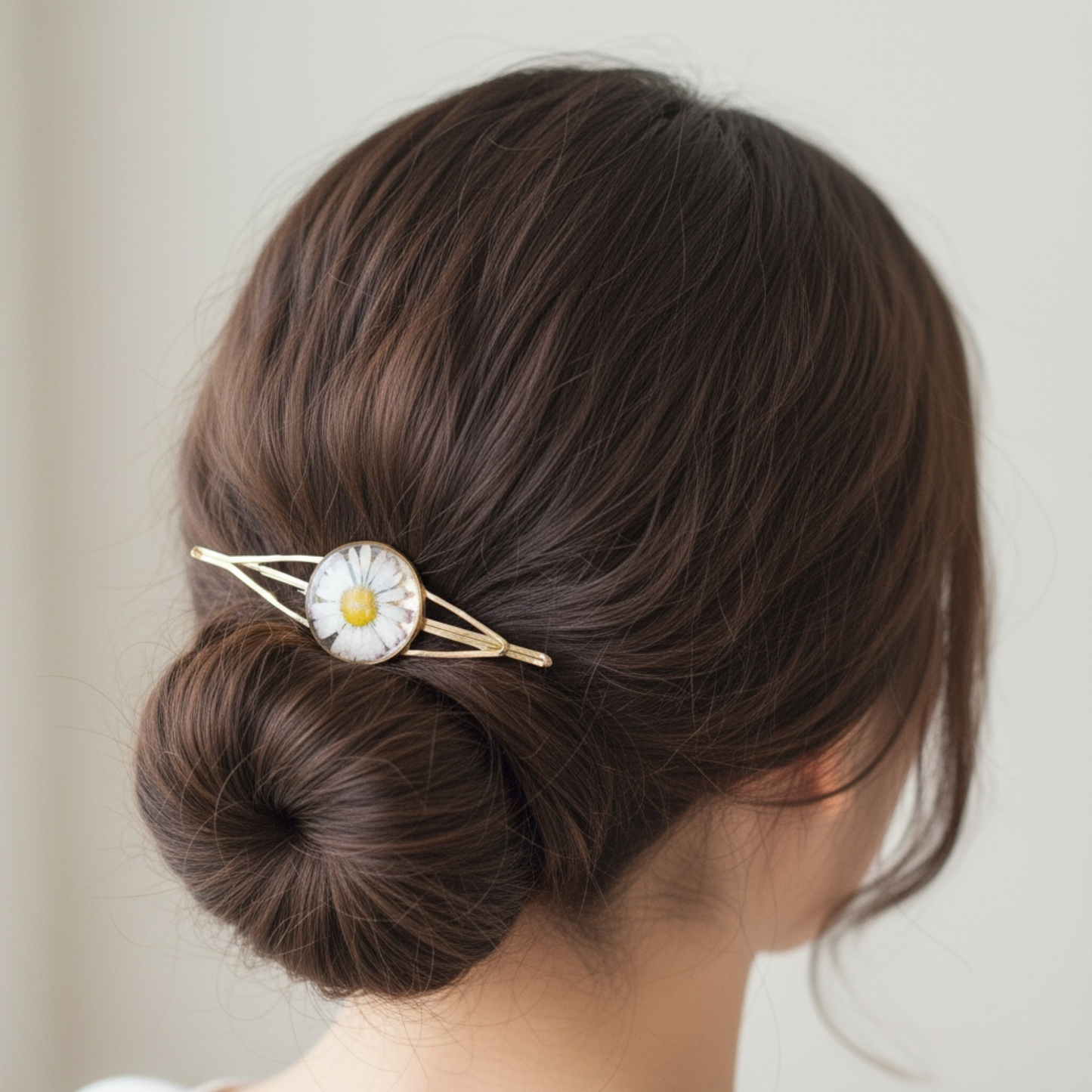 Hair Slide Daisy - Gold-Rose Tone  – Real Flower Hairclip Barrette