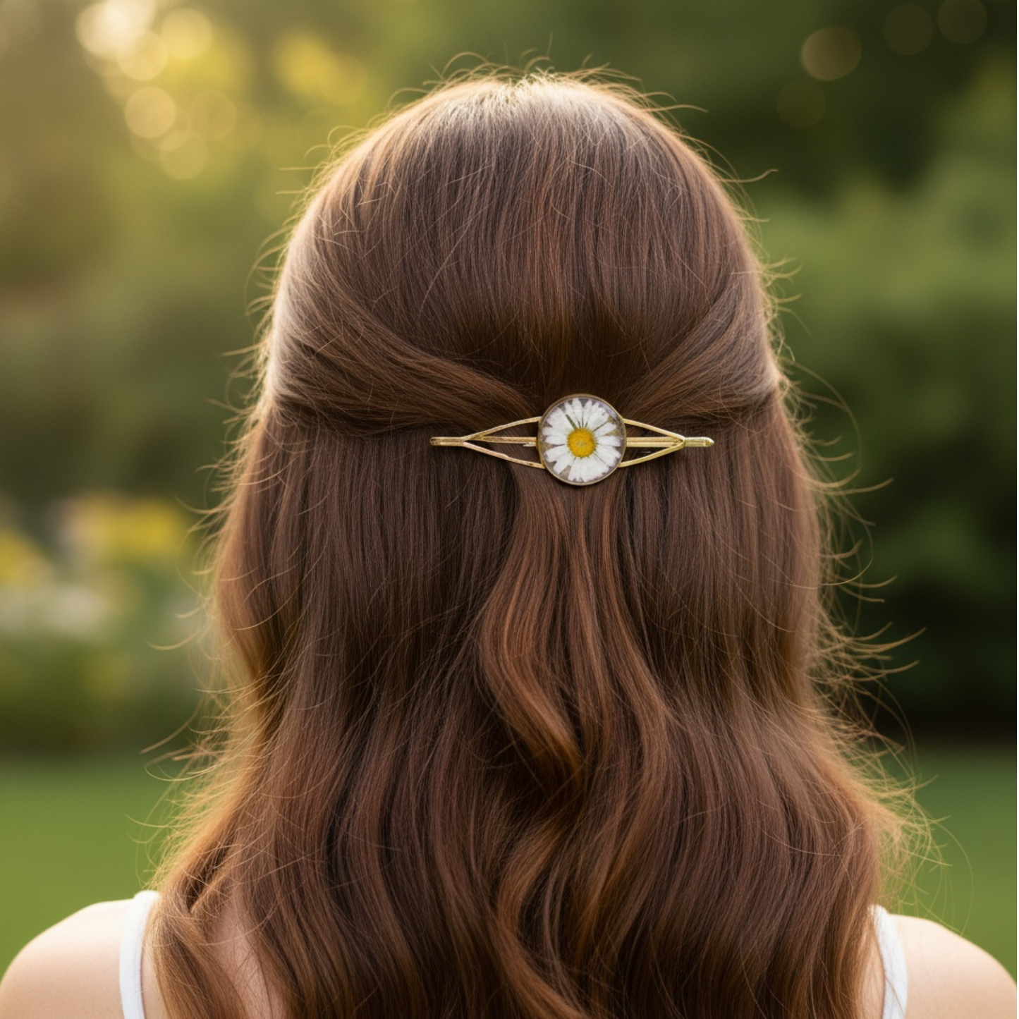 Hair Slide Daisy - Gold-Rose Tone  – Real Flower Hairclip Barrette