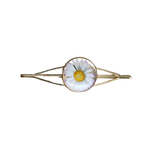 Hair Slide Daisy - Gold-Rose Tone  – Real Flower Hairclip Barrette
