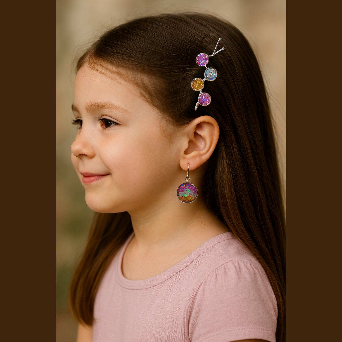 Hairclip & Earring Set Butterfly Sequin  – Silver Tone Hair Clips with Stainless Steel Earrings | Kids & Girls Jewelry Gift
