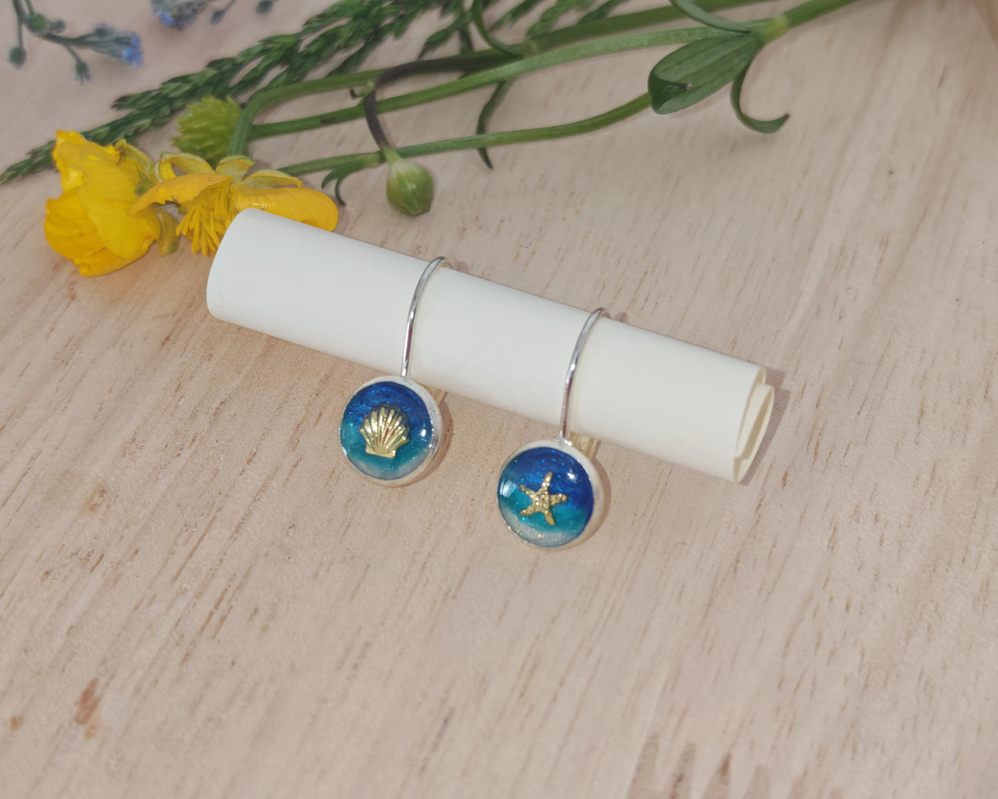 925 Sterling Silver Ocean Summer Earrings – Handmade Blue Resin Leverback Earrings