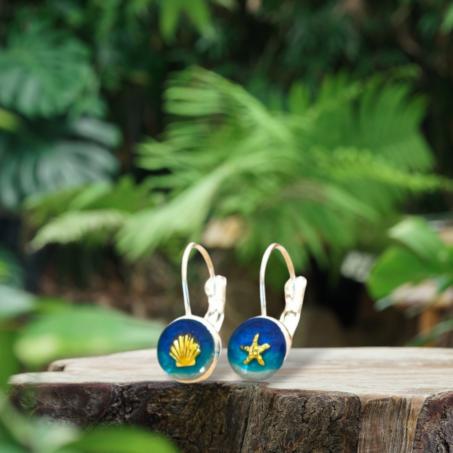 925 Sterling Silver Ocean Summer Earrings – Handmade Blue Resin Leverback Earrings