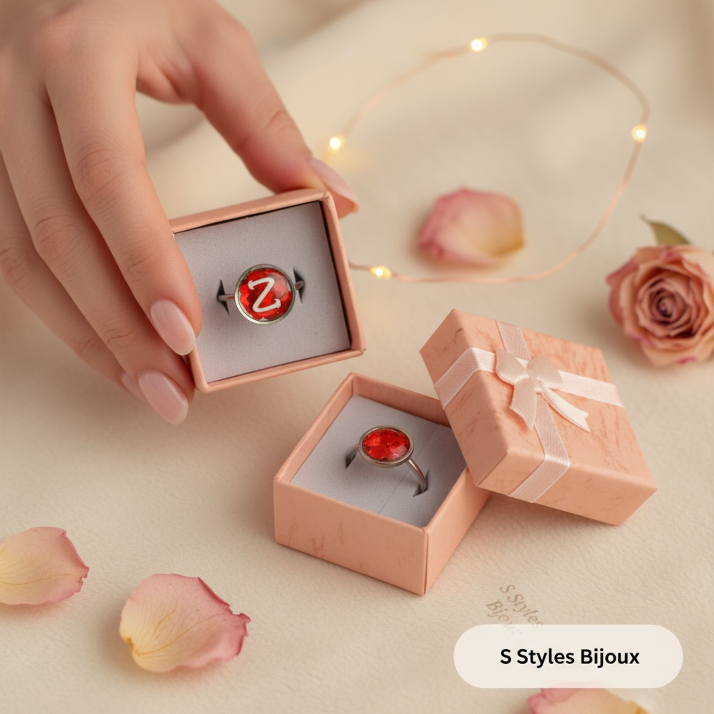 Adjustable Red Heart Ring – Handmade Stainless Steel Resin Ring with Sequin Design (10 mm / 12 mm, Optional Letter)