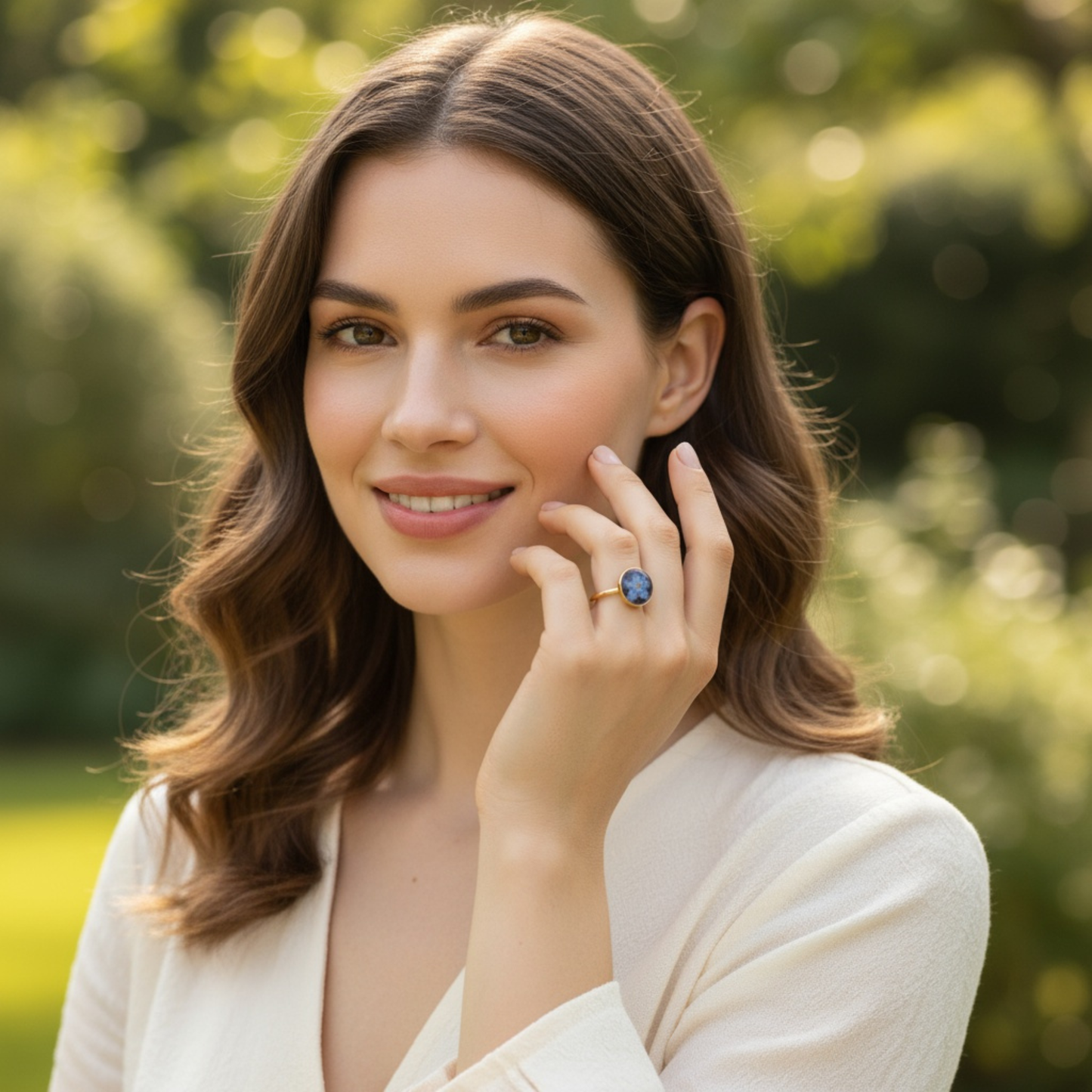 Adjustable Forget-me-not Flower Ring – Handmade Stainless Steel Ring (Silver/Gold, White/Black Background)