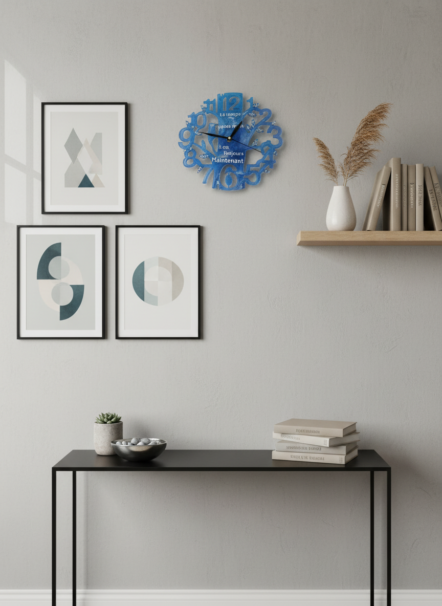 Wall Clock Epoxy Blue Ocean with French Quote – Handmade Epoxy Art Clock – Custom Sea-Inspired Decor – Unique Personalized Gift