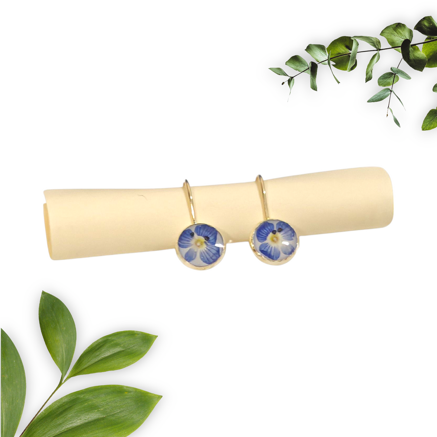 925 Sterling Silver Blue Flower Earrings – Handmade Real Flower Leverback Earrings