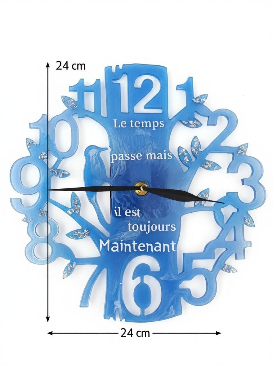 Wall Clock Epoxy Blue Ocean with French Quote – Handmade Epoxy Art Clock – Custom Sea-Inspired Decor – Unique Personalized Gift